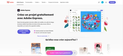 page accuil outil adobe express