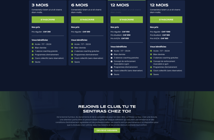 Landing page de Fitness la Tour, Centre de fitness